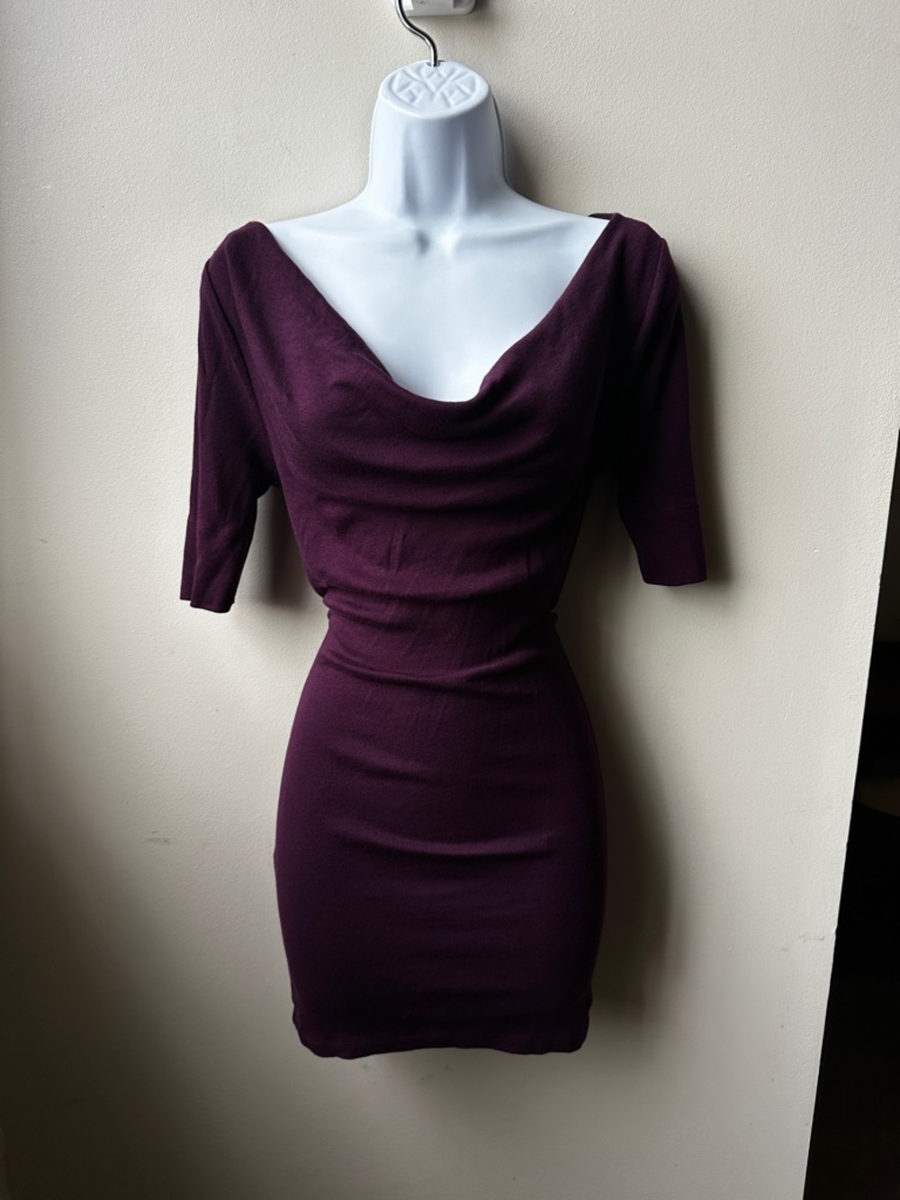 Express Plum Purple Cowl Neck Bodycon Top Mini Dress Stretch Y2K Small